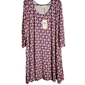NWT Simply Southern Swing Dress Women's Size L Pink Blue